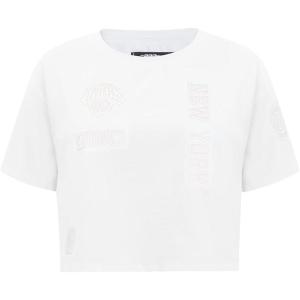 Pro Standard Women’s NBA Hologram Cotton Short Sleeve Boxy Tee(White)