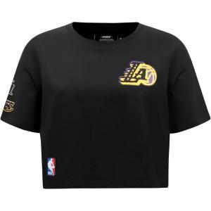 Pro Standard Womens NBA Los Angeles Lakers Mash Up Short Sleeve Boxy Tee Black 2XL