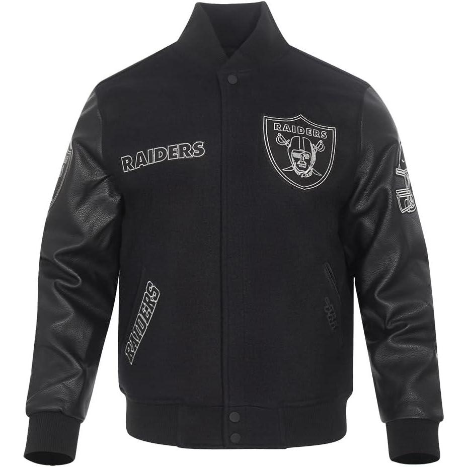 image:imageNFL LAS VEGAS RAIDERS BLACK amp GOLD MENS WOOL VARSITY JACKET JET BLACKBlack