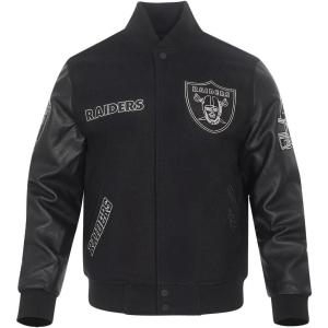 NFL LAS VEGAS RAIDERS BLACK & GOLD MEN’S WOOL VARSITY JACKET (JET BLACK)(Black)