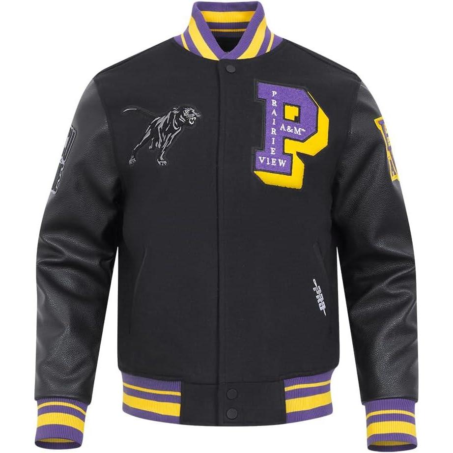 image:imagePro Standard Mens College Classic Chenille Varsity JacketBlackPurpleYellow