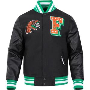 Pro Standard Mens College Classic Chenille Varsity Jacket(Black/Green)