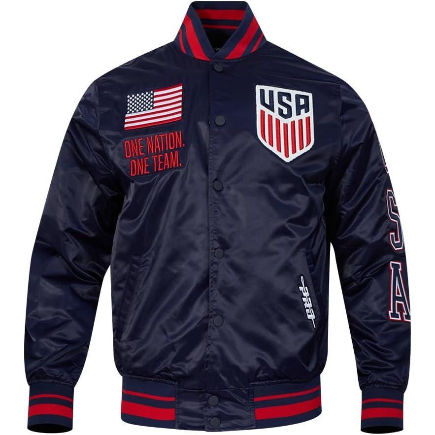 image:imagePro Standard National Teams mens Mens Usmnt Classic Chenille Satin JacketMidnight NavyRedMidnight Navy