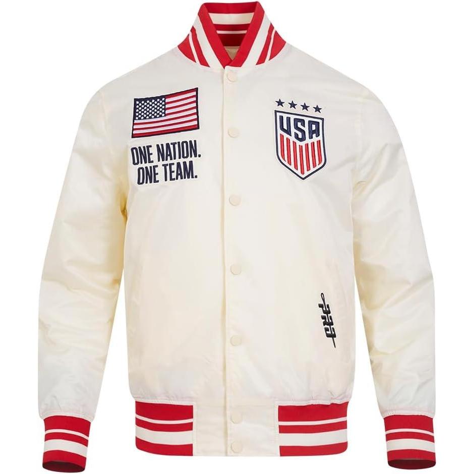 image:imagePro Standard National Teams mens Mens Uswnt Stars Classic Chenille Satin JacketEggshell Red