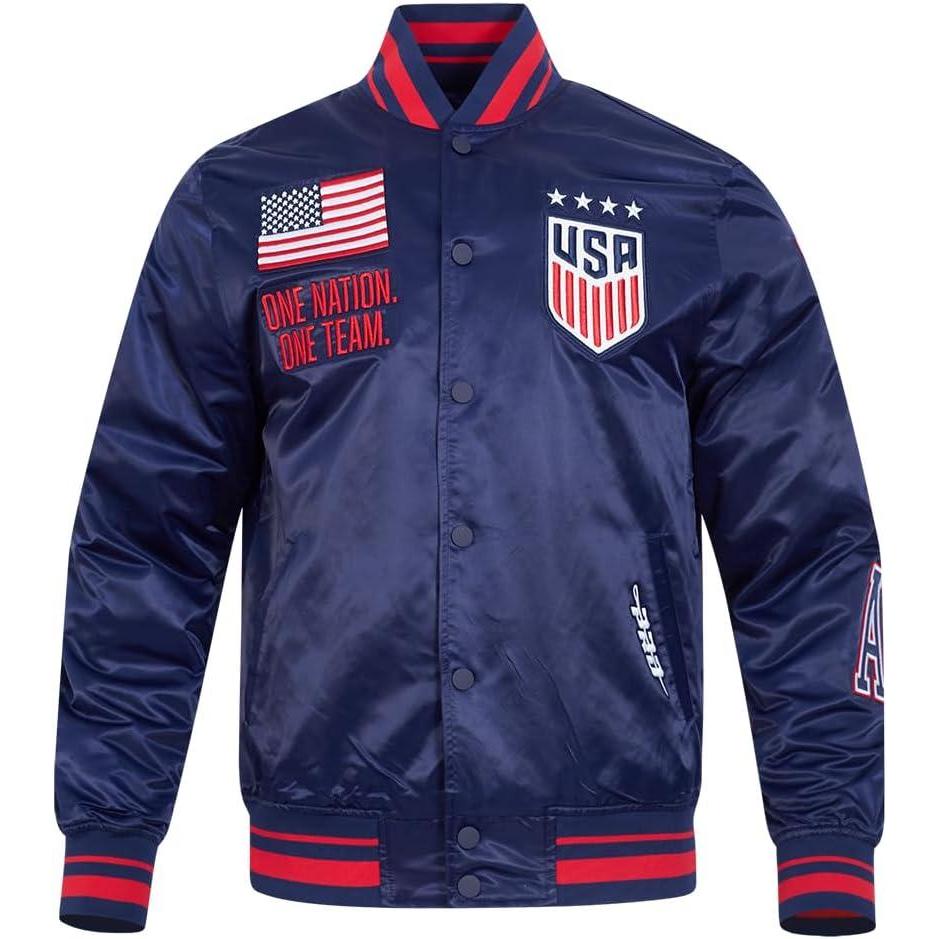 image:imagePro Standard National Teams mens Mens Uswnt Stars Classic Chenille Satin JacketMidnight NavyRedMidnight Navy