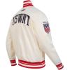 Pro Standard National Teams mens Mens Uswnt Stars Classic Chenille Satin Jacket(Eggshell/ Red)