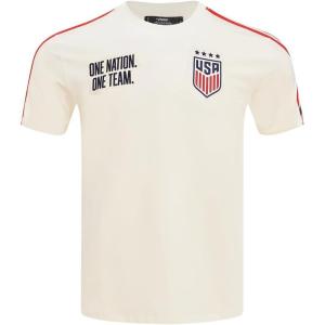 Mens U.S. Soccer Classic Chenille Cotton Single Jersey Taping Tee(Eggshell/ Red)