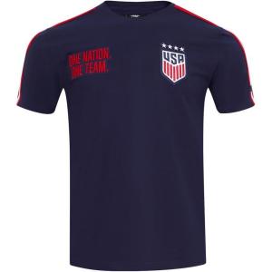 Mens U.S. Soccer Classic Chenille Cotton Single Jersey Taping Tee(Midnight Navy/Red)