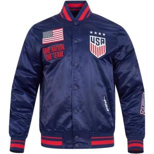 Pro Standard National Teams mens Mens Uswnt Stars Classic Chenille Satin Jacket(Midnight Navy/Red/Midnight Navy)